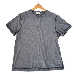 Hickey Freeman Men’s Navy Striped Short Sleeve Henley Tee – Size L Cotton Blend